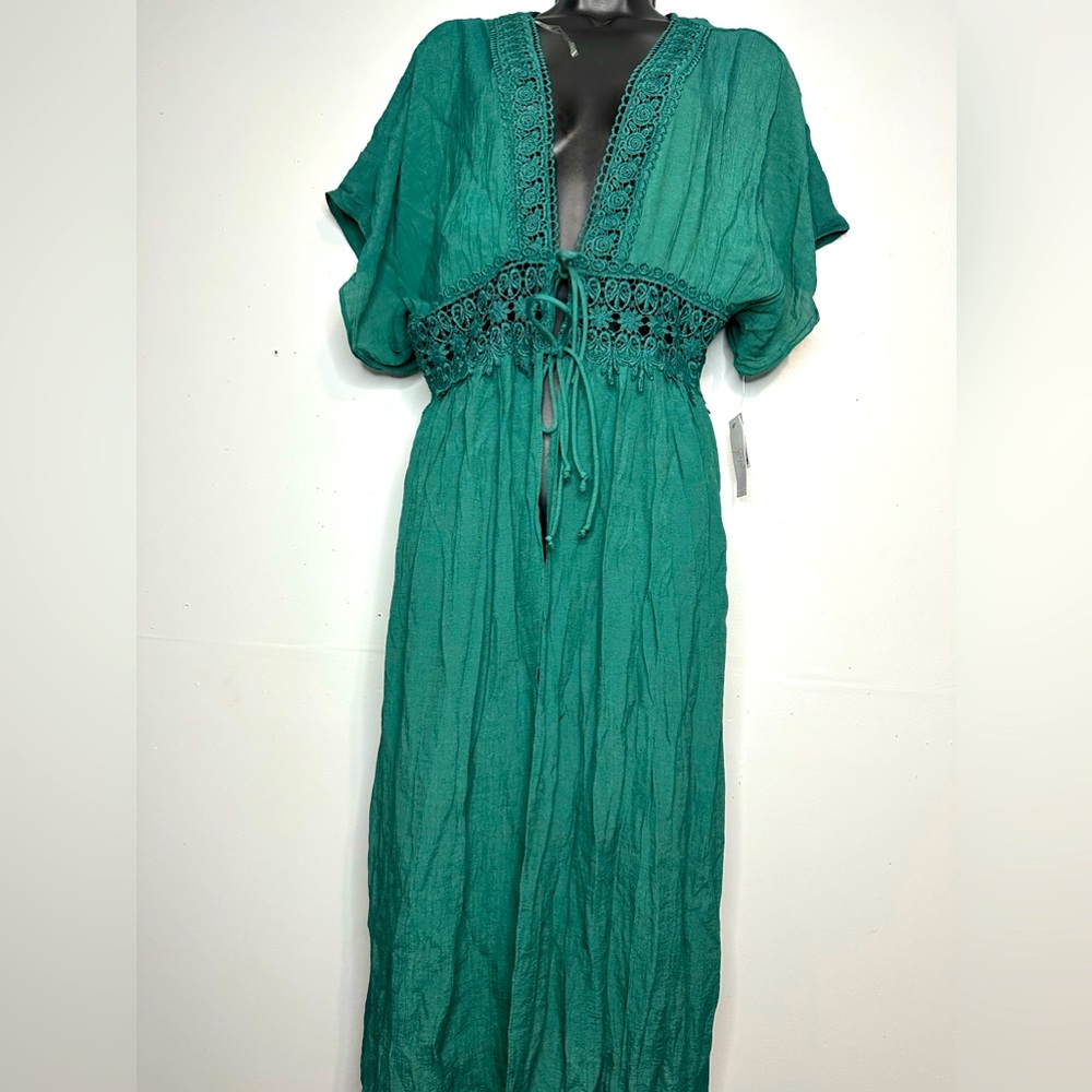 Time and tru missy cover up green open front new